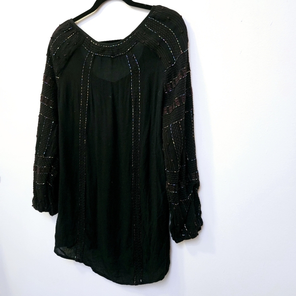 Free people Small Oversized Bohemian Metallic Beaded Black Embroidered Blouse - Picture 9 of 9